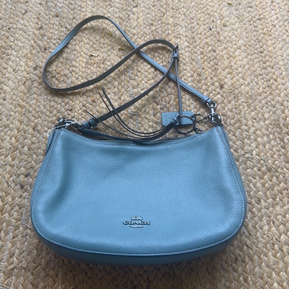 Coach Handbags - Coach Sutton Pebbled Leather Crossbody Bag Hobo Dusty Blue Gunmetal 52548